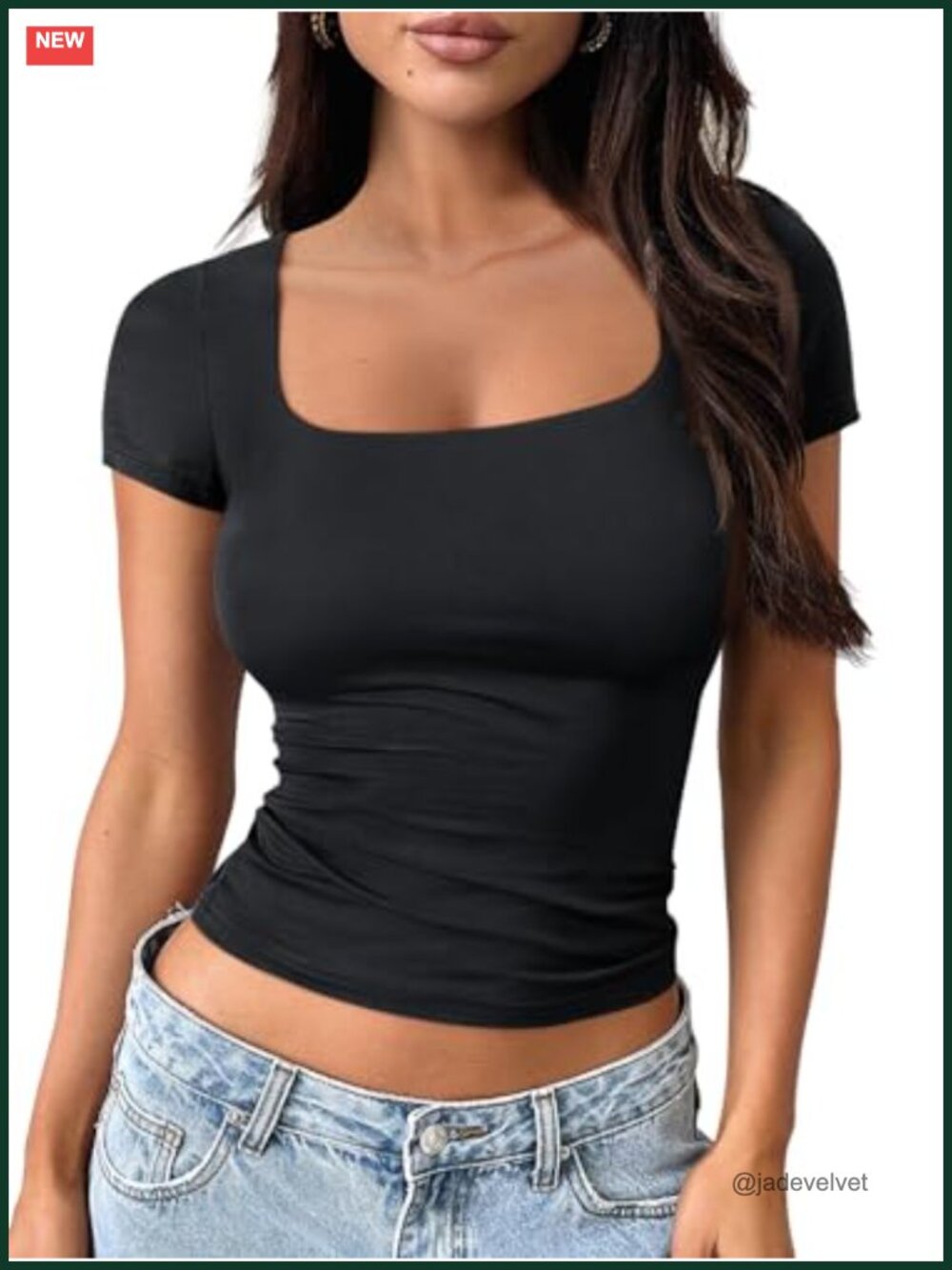 Double Lined Square Neck Short Sleeve Crop Top Slim Fit Y2K